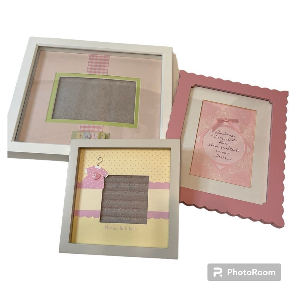 Baby Frame Bundle - 3 Unique Pink Themed Frames with Stands
